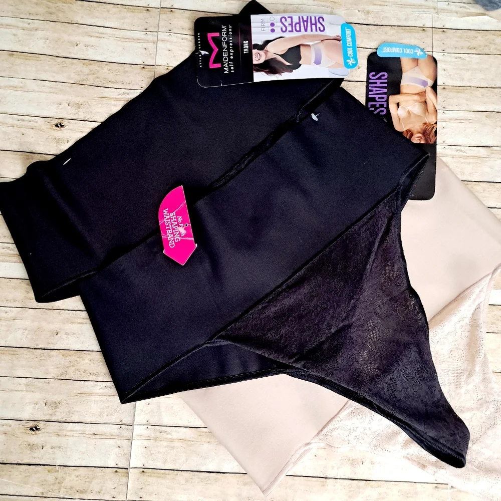 Bundle Of 3 Maidenform Seamless Thong Panties Black Cream Intimates
